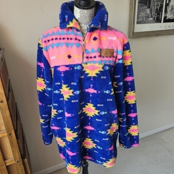 Southern Fried Chics Neon Nights Aztec Sherpa Sz. L - Picture 2 of 8